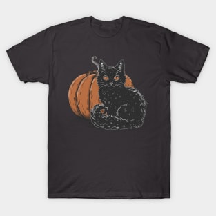 Black Kitten and Pumpkin T-Shirt